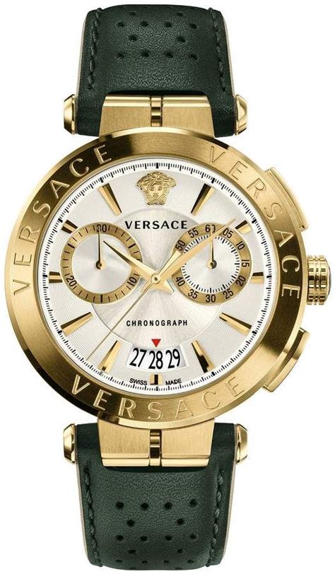 versace manifesto black dial leather strap men's watch|Versace V.